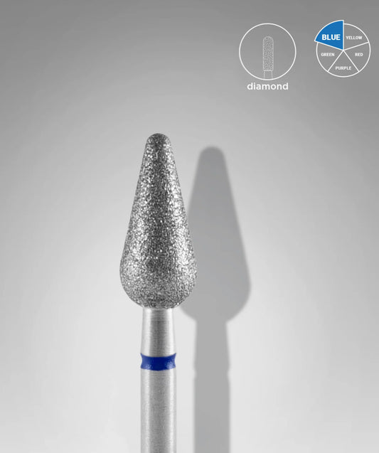 Fresa Staleks PRO diamante forma pera redondeada, gramaje azul, diámetro 5mm